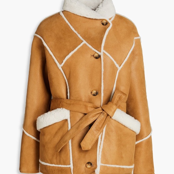 NWT Maje Tan and Cream Lamb Shearling Jacket- Gabelo jacket in Camel size 38 - Picture 14 of 16